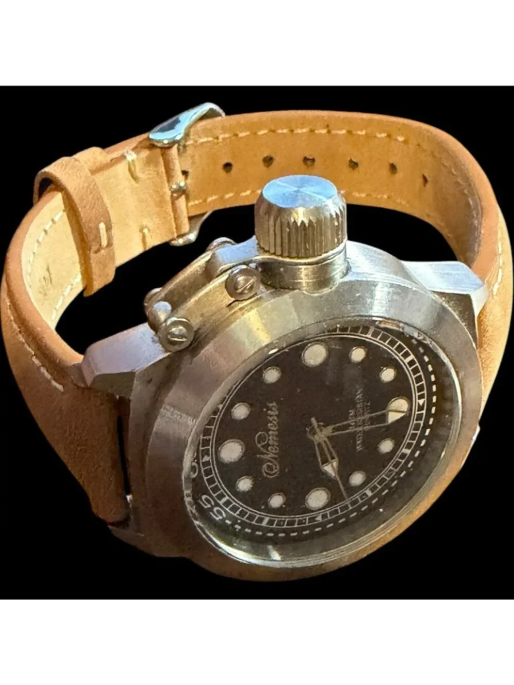 Nemesis Men's Quartz Dive Style Watch with Brown Leather Strap 3 ATM Water